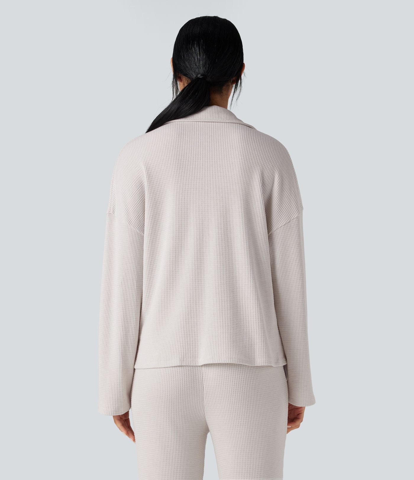 Top détente gaufré col tailleur manches longues boutonnage décontracté