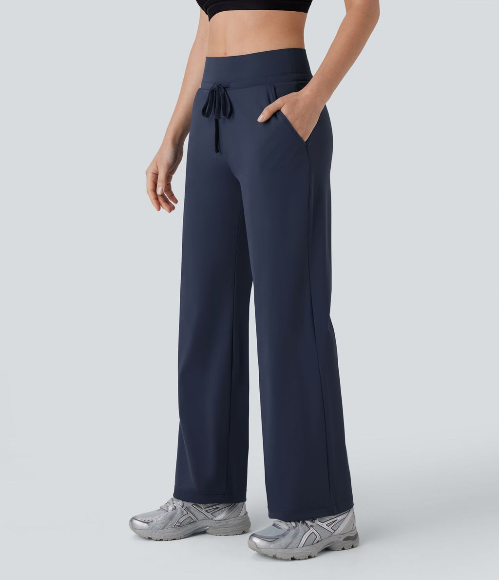 Pantalon de yoga aéré à taille moyenne avec cordon de serrage, poches latérales, jambe droite et effet rafraîchissant Softlyzero™