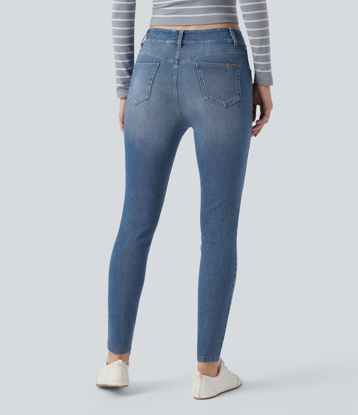 Jean skinny 7/8 décontracté taille mi-haute délavé Halara Flex™ avec poches