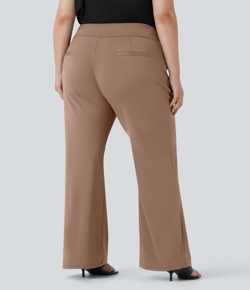 Pantalon tailleur évasé grande taille taille haute Halara Flex™ DayStretch avec poches zippées latérales