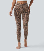 Legging 7/8 de yoga taille haute croisée imprimé léopard avec poches