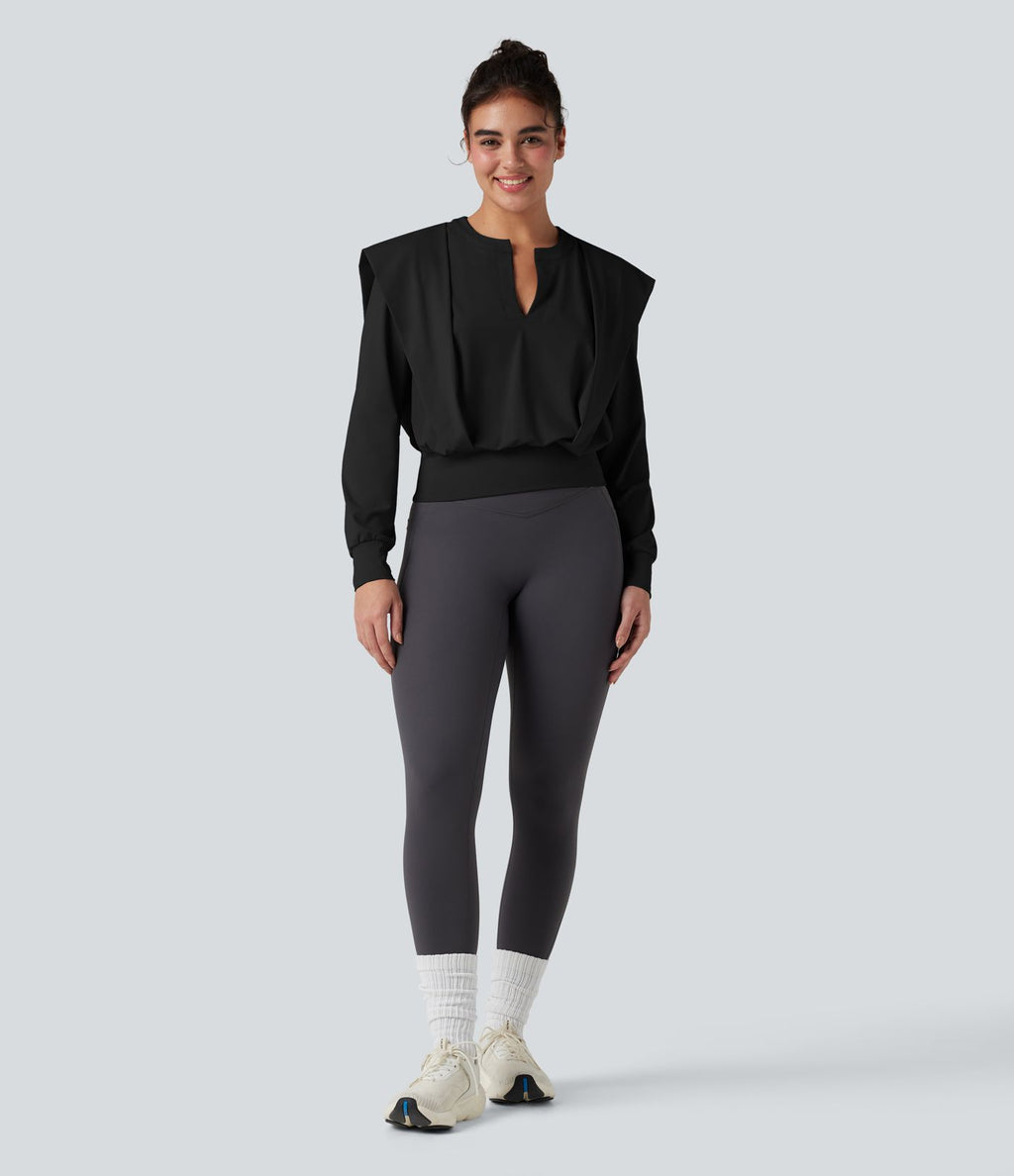 Top de sport yoga col cranté manches longues