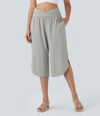 Pantalon capri de vacances Breezeful™ taille haute croisée avec poches latérales, fente et séchage rapide