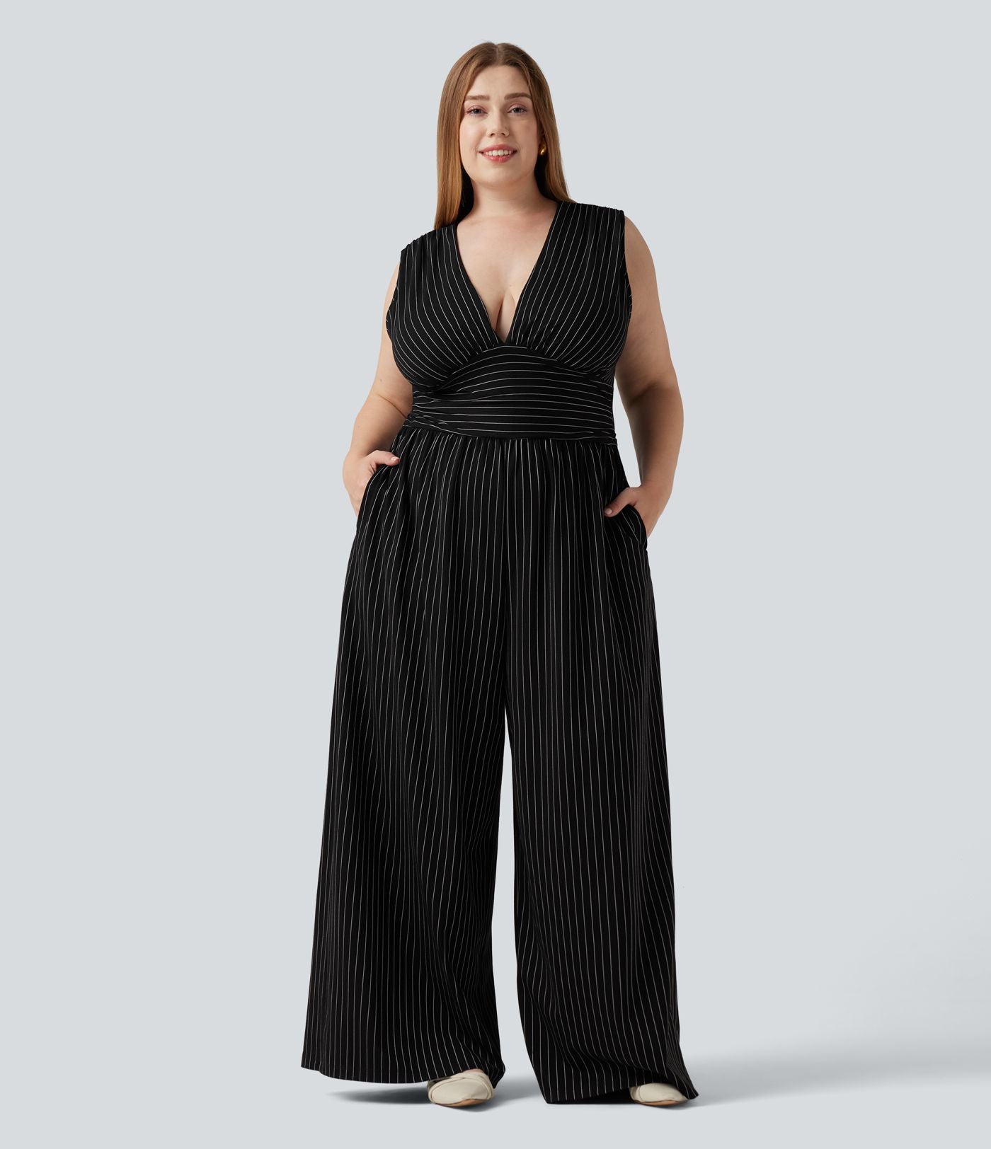 Combinaison grande taille rayée à décolleté V plongeant, toucher frais, coussinets amovibles, poches et accès facile Easy Peasy