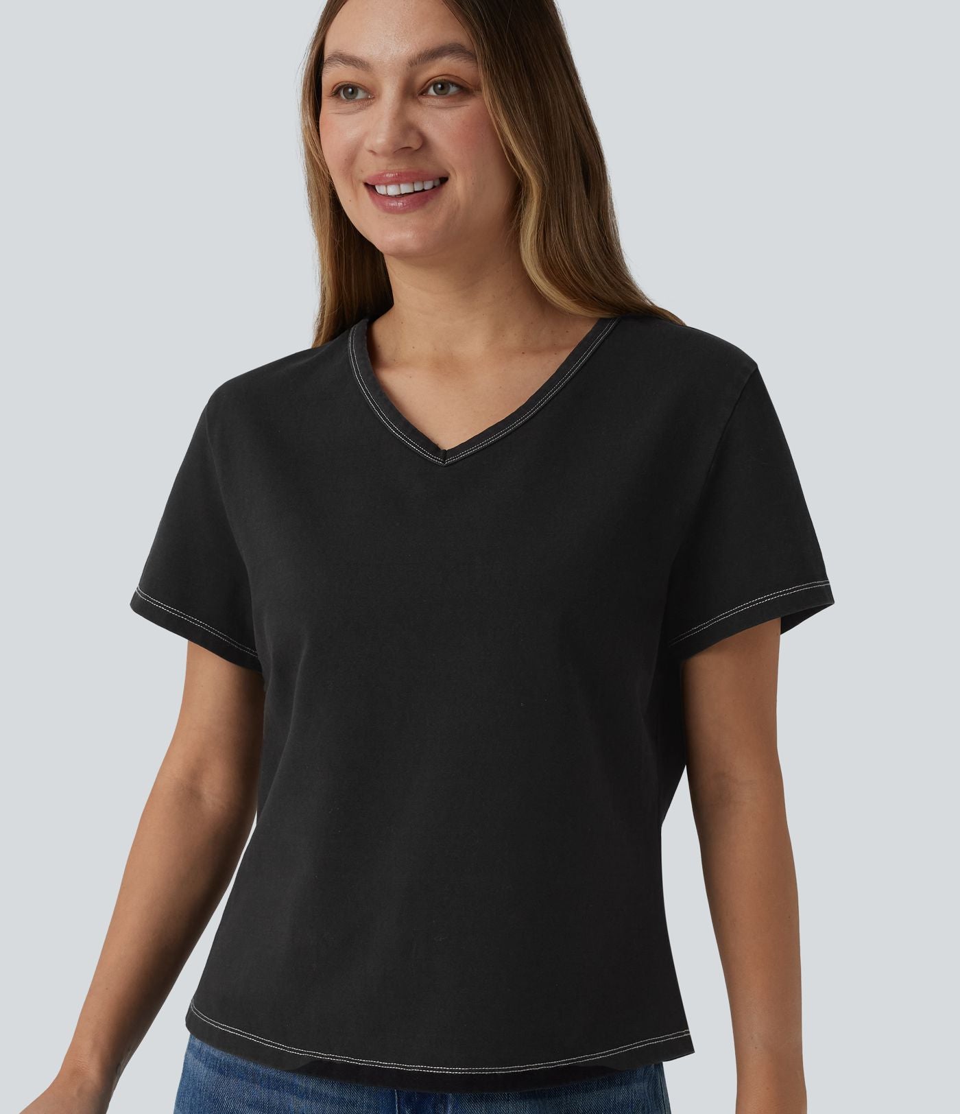 Halara Flex™ T-shirt en denim col V manches courtes