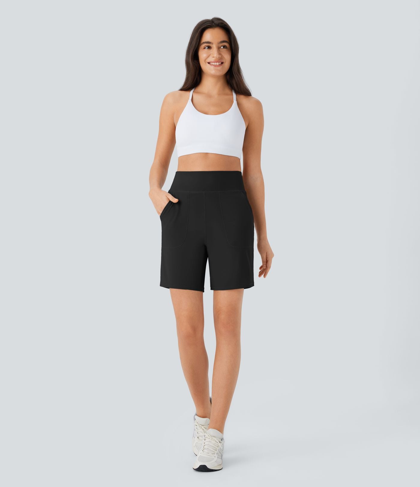 Short de yoga taille haute Softlyzero™ Airy multi-poches rafraîchissant 17,5 cm - Protection UPF50+