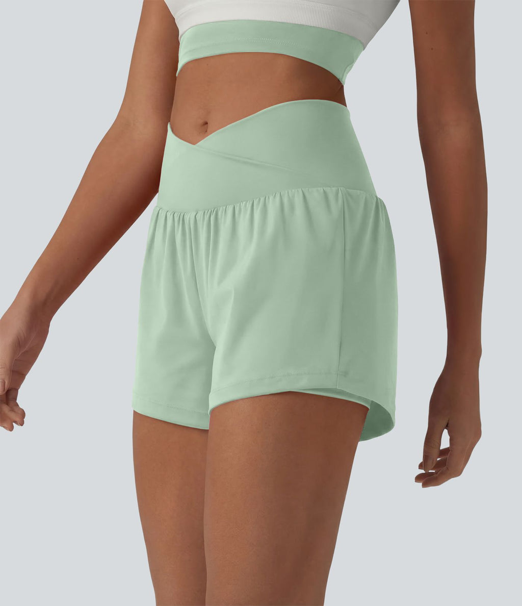 Short de yoga 2-en-1 SoftlyZero™ Airy croisé taille haute 7,5 cm effet frais InstantCool avec poches