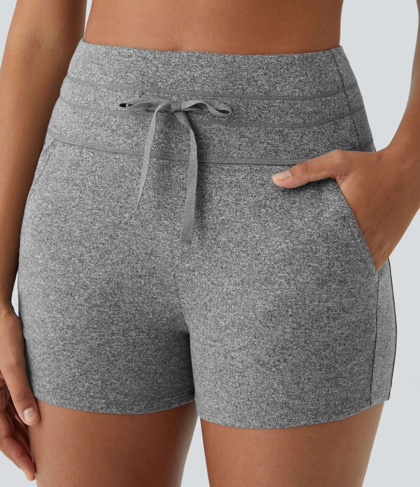 Short Yoga à Taille Haute avec Cordon de Serrage Poches Latérales et Ruches