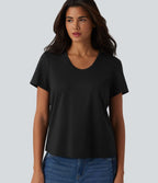 T-shirt décontracté col U manches courtes