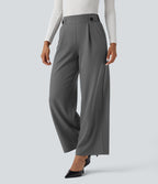 Pantalon travail taille mid-rise jambe large avec poches