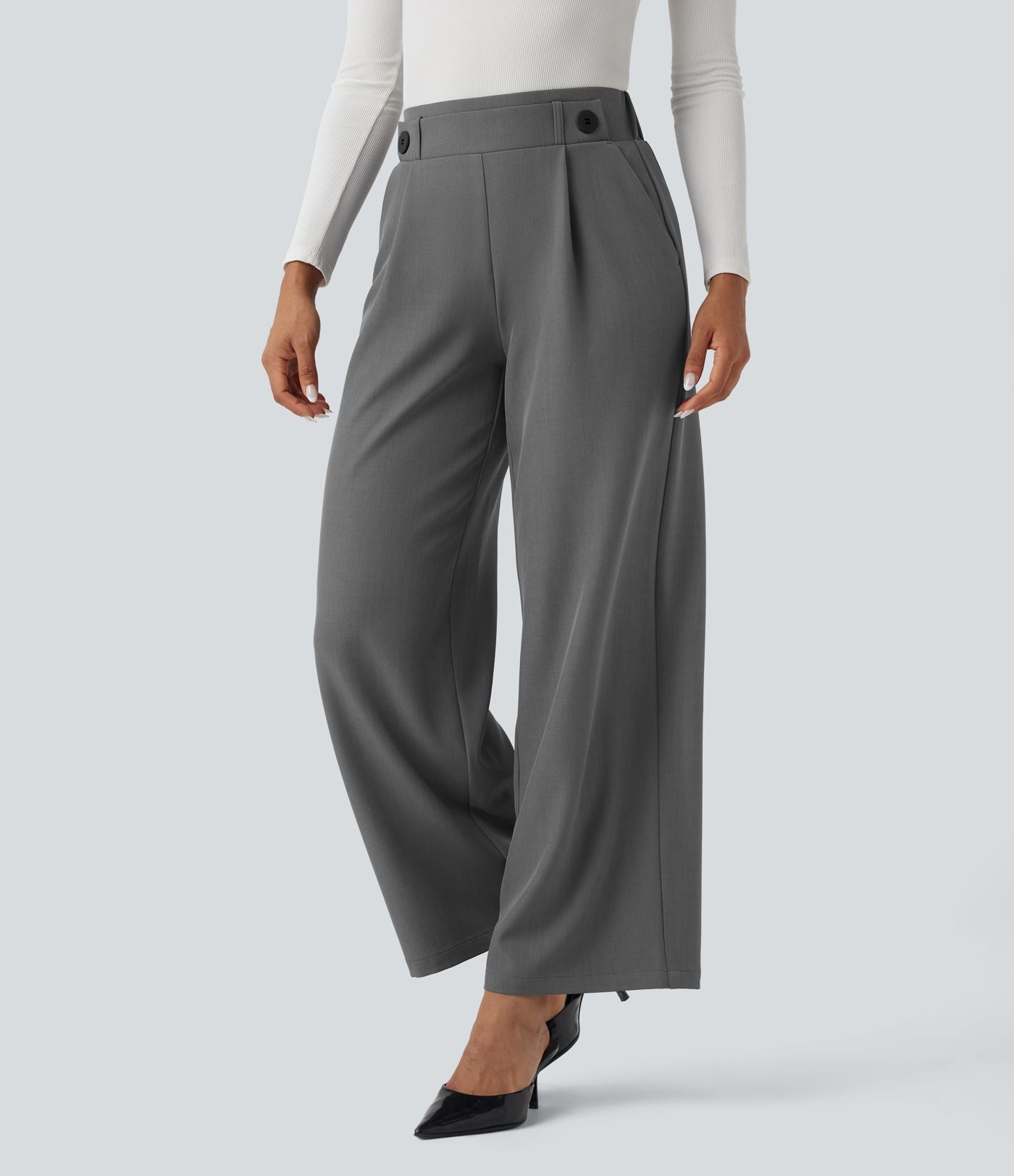 Pantalon travail taille mid-rise jambe large avec poches