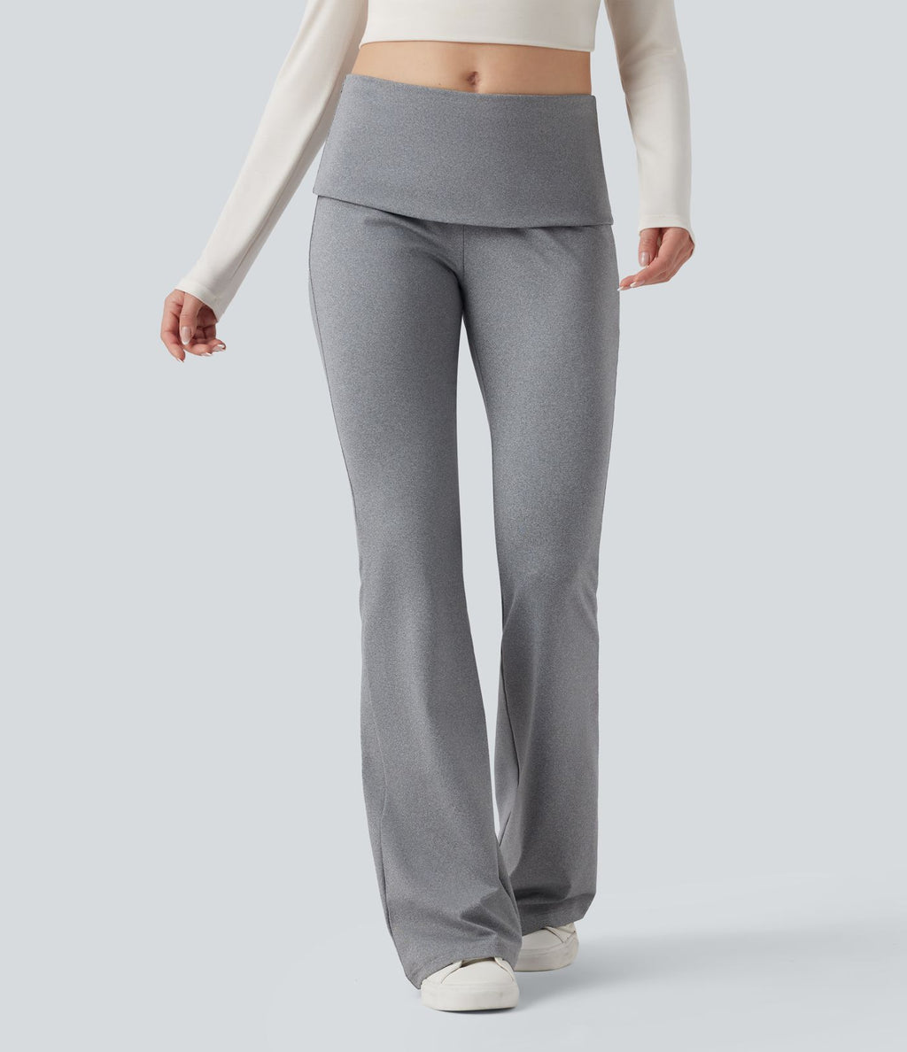 Pantalon casual bootcut taille mi-haute à ceinture repliable