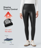 Pantalon 7/8 moulant décontracté polaire gainant taille haute extensible effet cuir avec poches