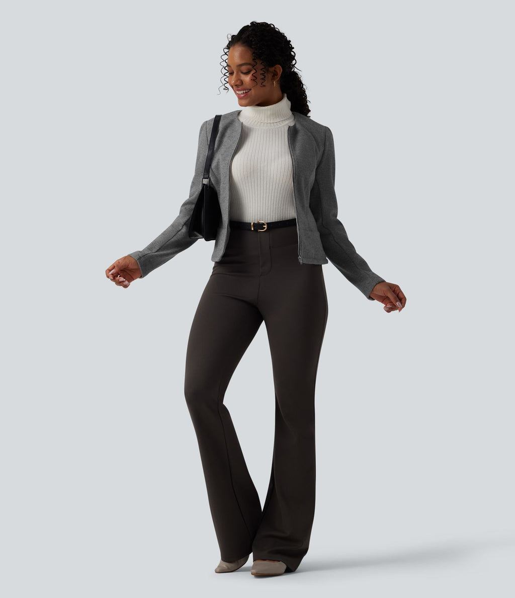 Veste tailleur polaire col rond manches longues à fermeture éclair