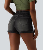 Short denim décontracté Halara Flex™ gainant taille haute ourlet roulotté avec poches