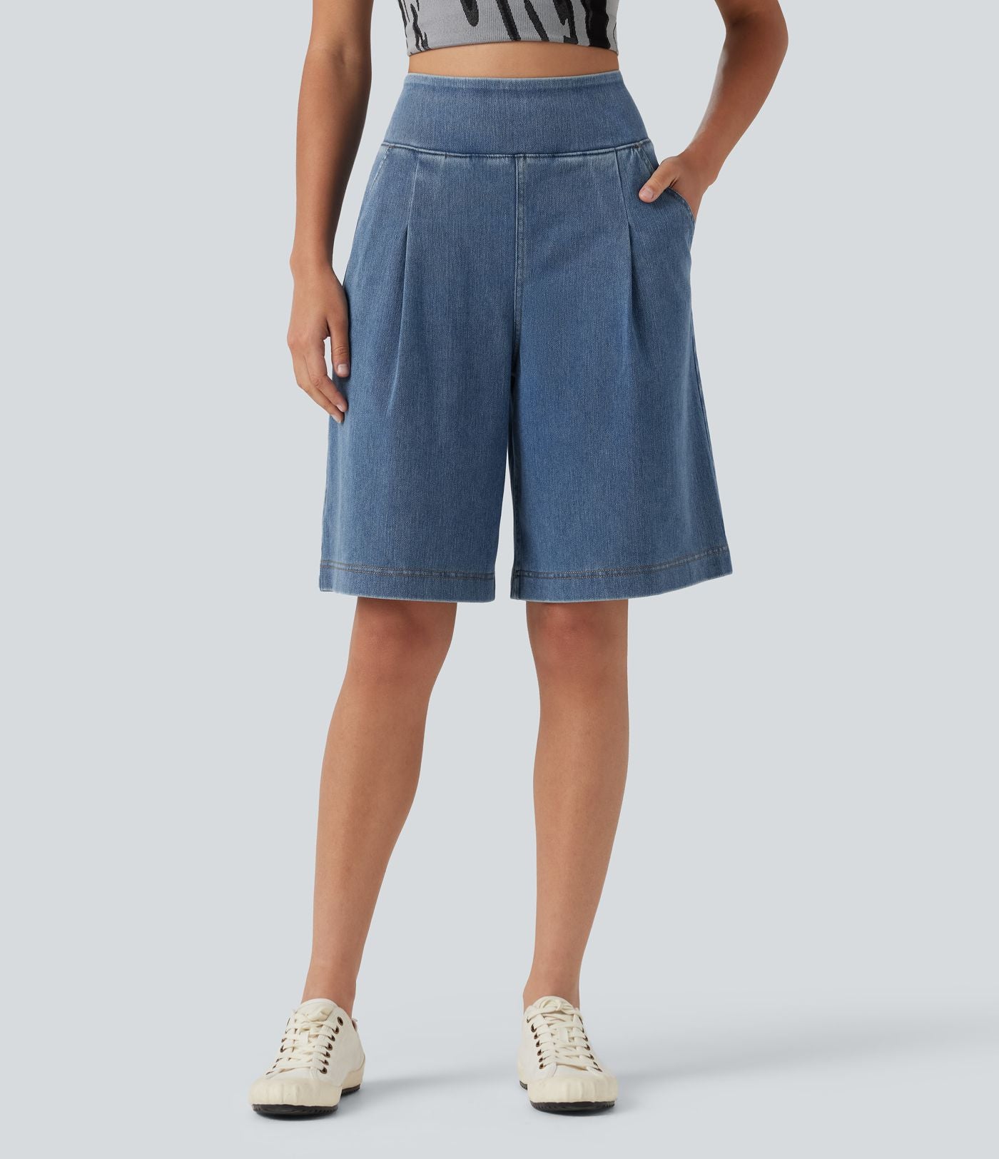 Halara Flex™ Short ample en jean décontracté taille haute 25 cm avec poches