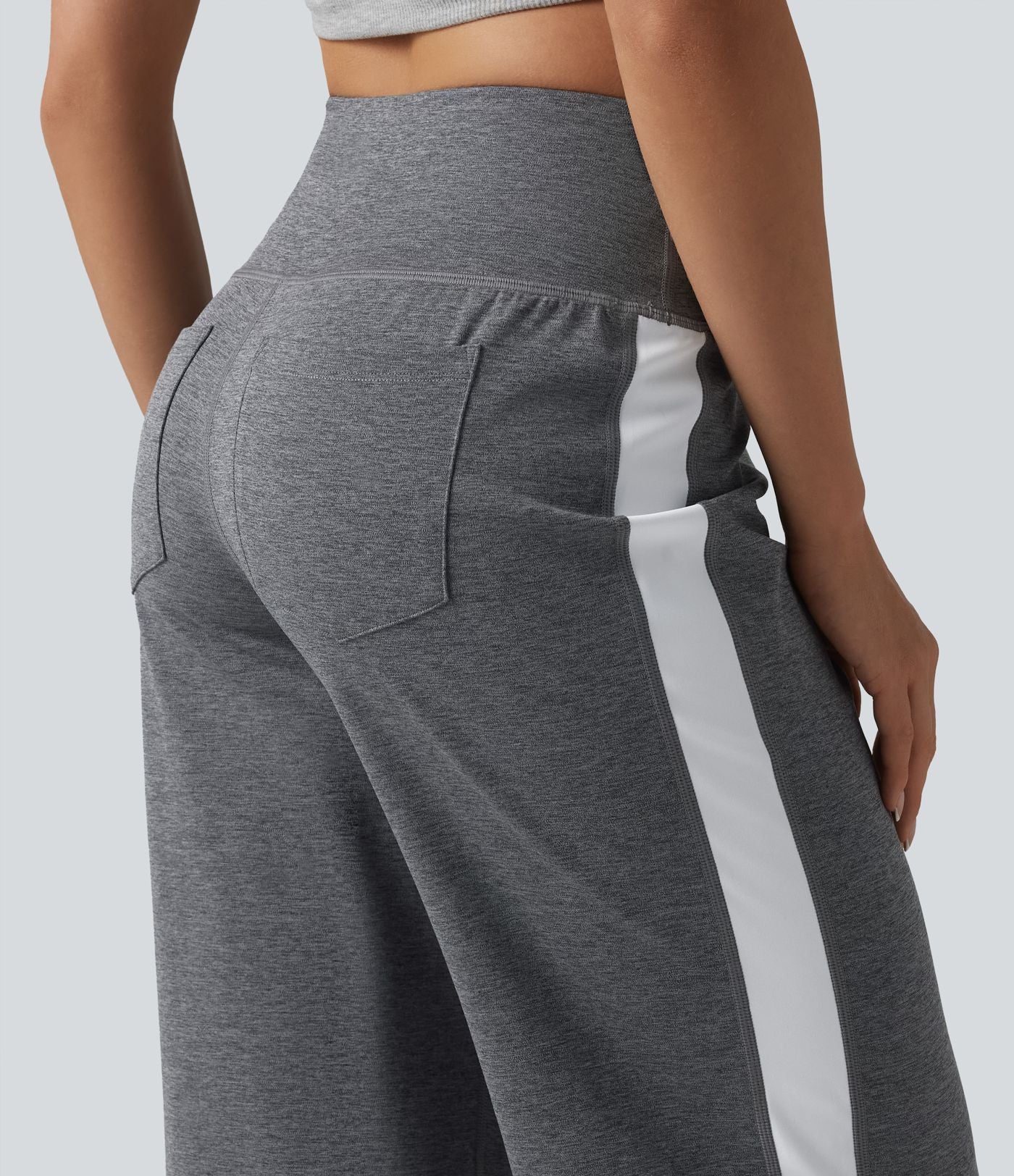 Pantalon droit taille haute à rayures séchage rapide avec poches