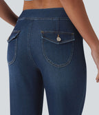 Halara Flex™ Jean évasé casual taille basse en lyocell drapé effet délavé, avec poches