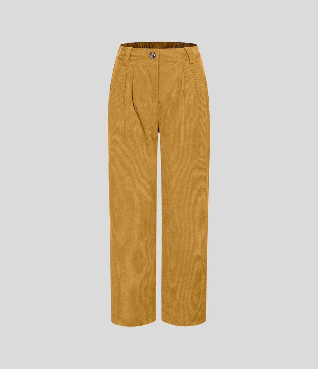 Pantalon en velours côtelé décontracté taille moyenne avec poches latérales