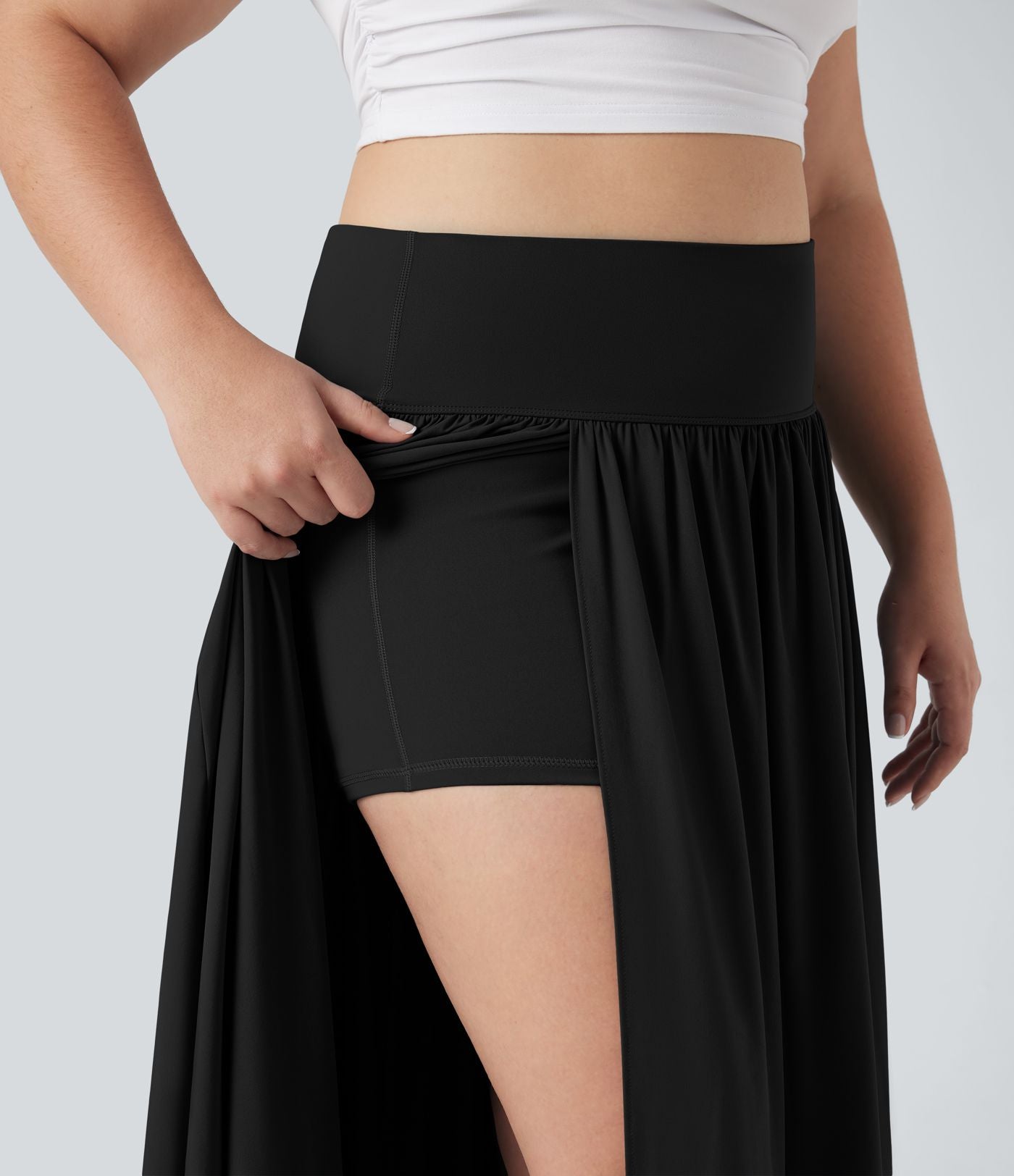 Jupe maxi fluide 2-en-1 gainante taille haute à séchage rapide grande taille Breezeful™