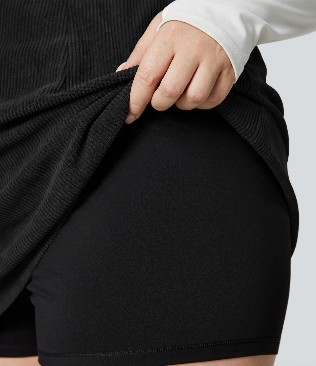 Jupe Casual Grande Taille en Velours Côtelé Mini à Taille Haute avec Fermeture Éclair Invisible 2 en 1