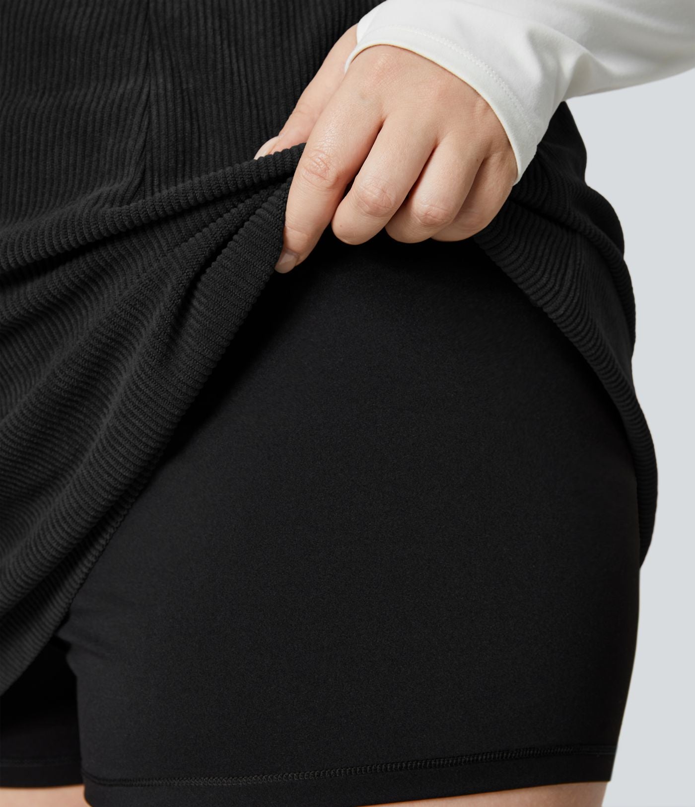 Jupe Casual Grande Taille en Velours Côtelé Mini à Taille Haute avec Fermeture Éclair Invisible 2 en 1