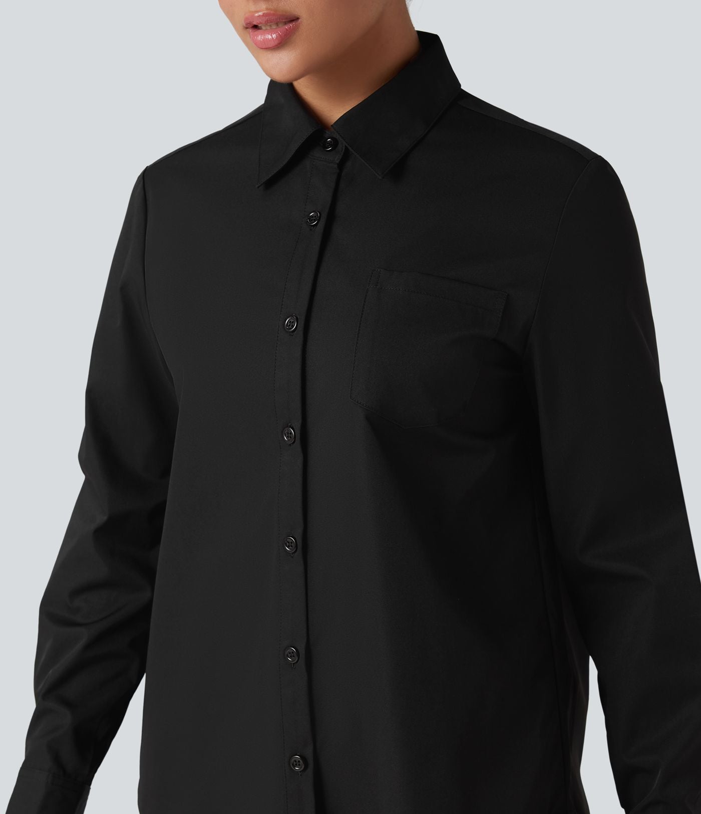 Chemise tailleur col chemise ourlet arrondi manches longues avec poche poitrine