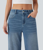 Jean large délavé Halara Flex™ taille mi-haute avec poches