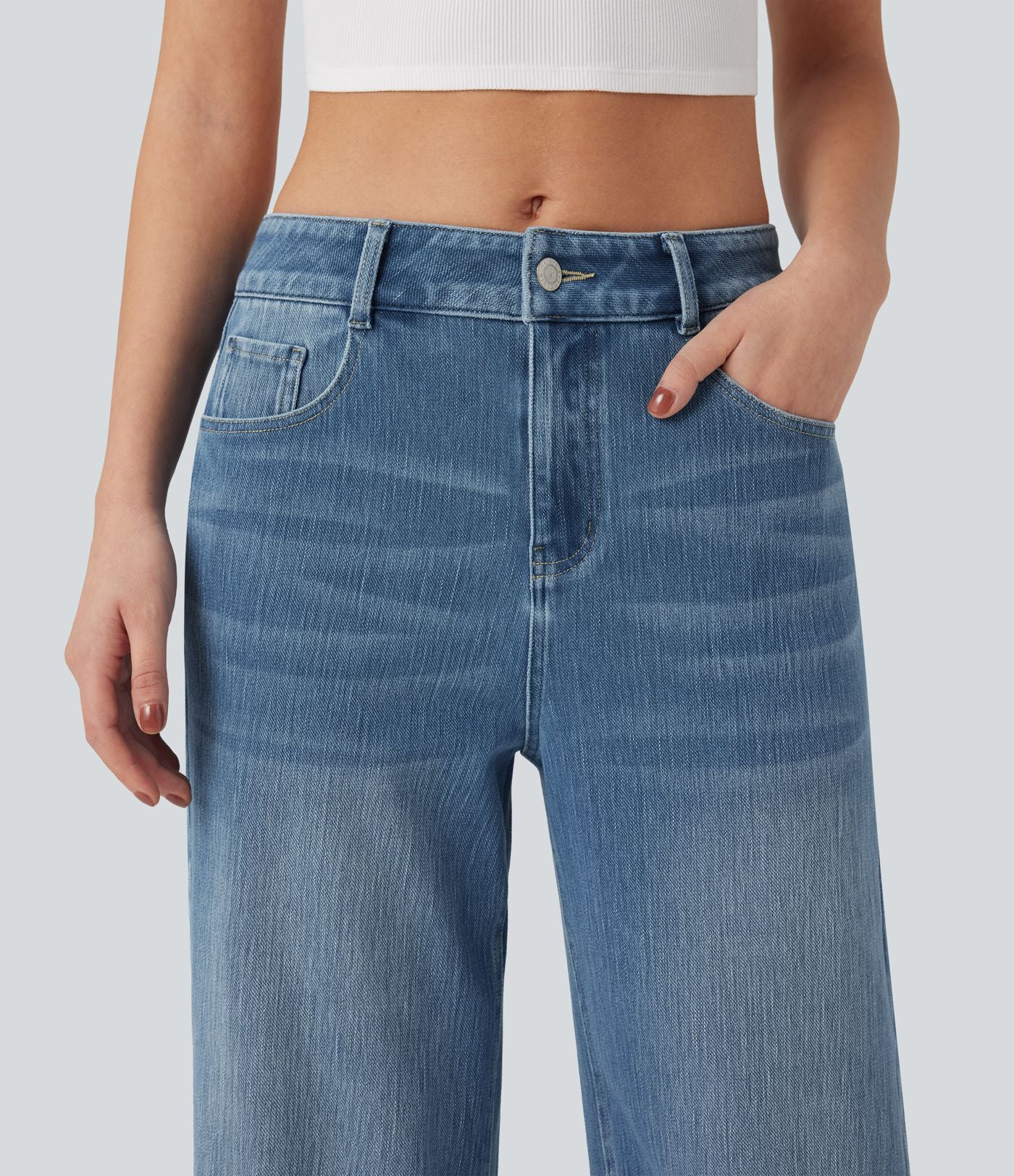 Jean large délavé Halara Flex™ taille mi-haute avec poches