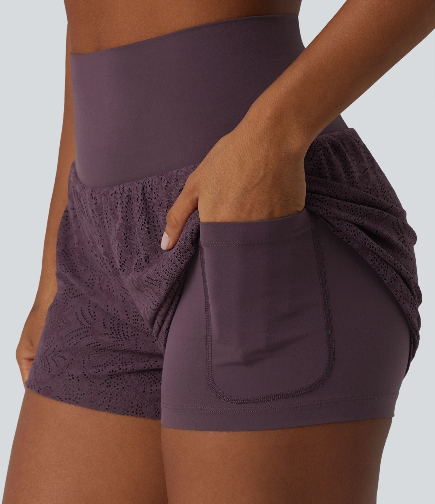 SoftlyZero™ Short de sport 2 en 1 taille haute en dentelle 7,5 cm avec poches
