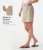 Short casual taille haute toucher lin 17,5 cm avec poches
