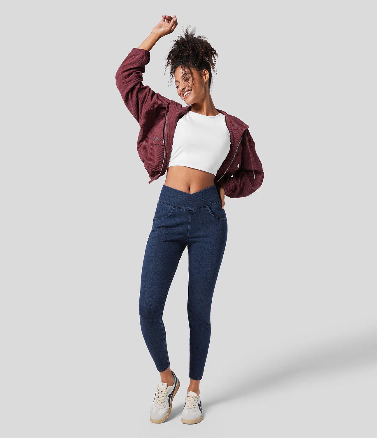 Halara Flex™ Denim Heat Legging casual 7/8 taille haute croisée avec poches