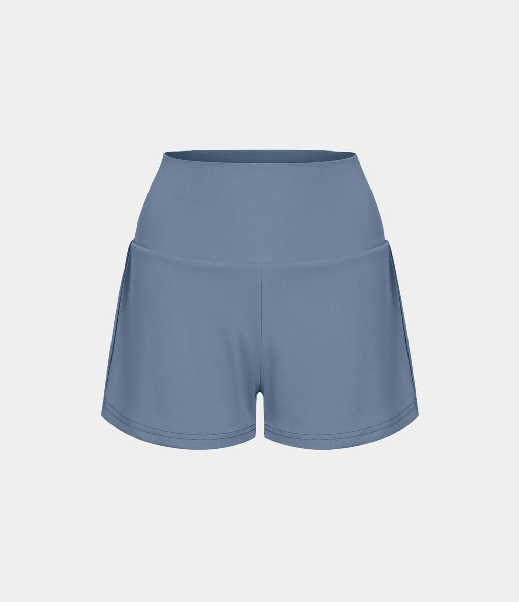 Short 7,5cm Yoga 2 en 1 Super Taille Haute Poches Arrière Poches Cachées Latérales