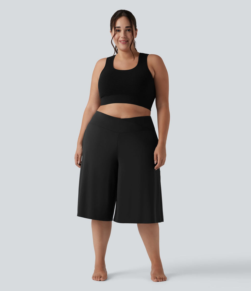 Pantalon corsaire grande taille large SoftlyZero™ Airy taille haute croisée effet frais InstantCool avec poches