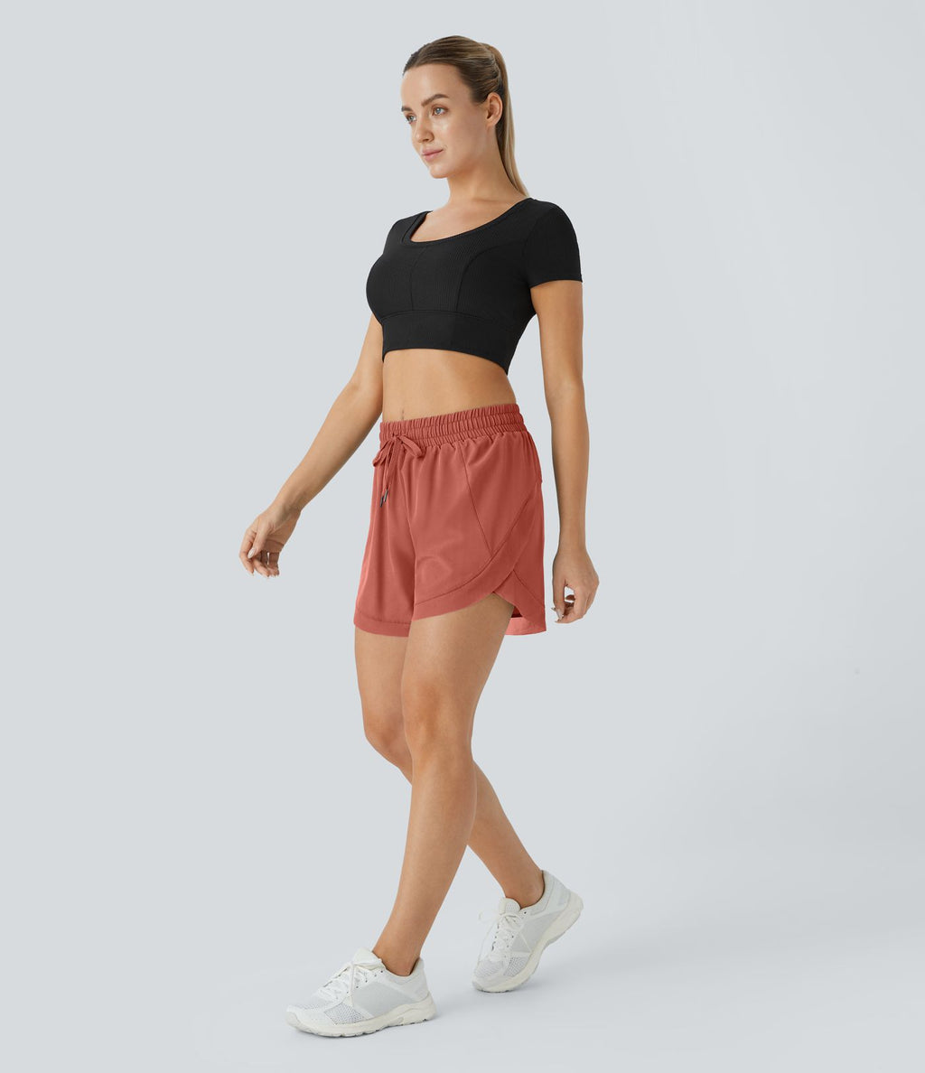 Short 12,5cm Running Fluide 2 en Taille Mi-Haut Cordon de Serrage Mesh Contrastant