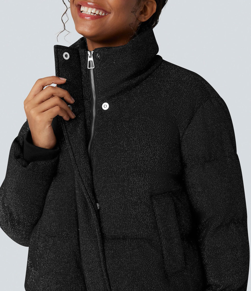 Doudoune col montant, effet sparkle, avec poches