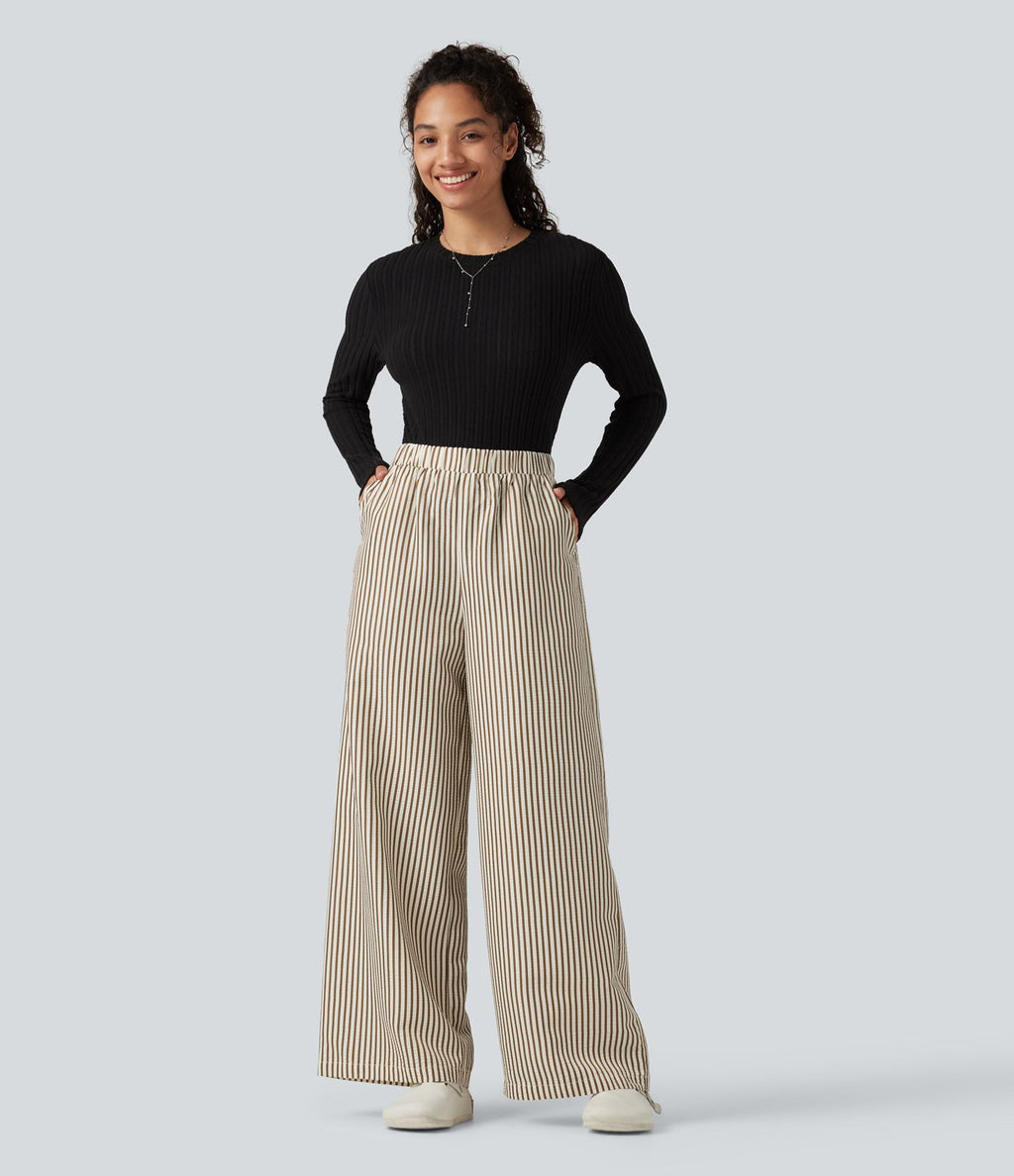 Pantalon d'intérieur ample taille haute à rayures avec poches