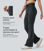 Pantalon de yoga évasé à rayures, taille haute, cordon et poches