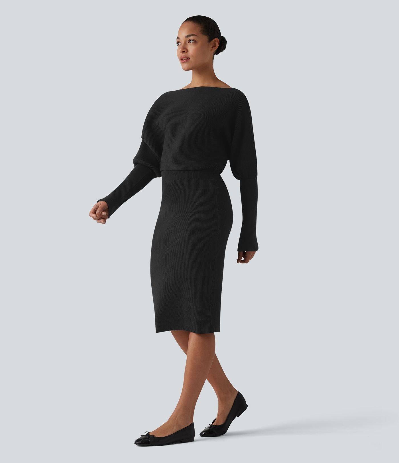 Robe pull midi casual à manches longues