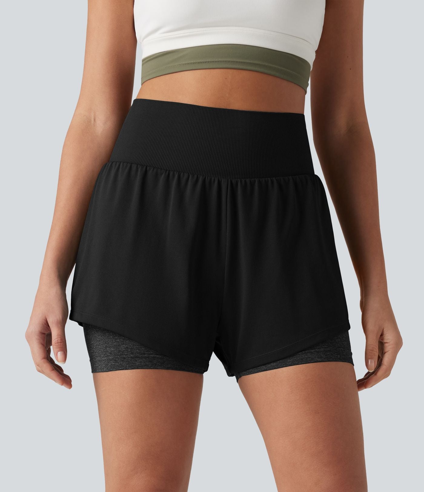 OneForm Short de sport 2-en-1 sans couture taille haute 10 cm avec poche