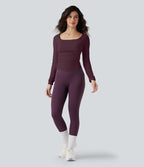 Haut de sport entraînement SoftlyZero™ Airy col carré manches longues froncé effet frais InstantCool