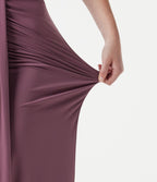 Jupe midi moulante taille haute froncée