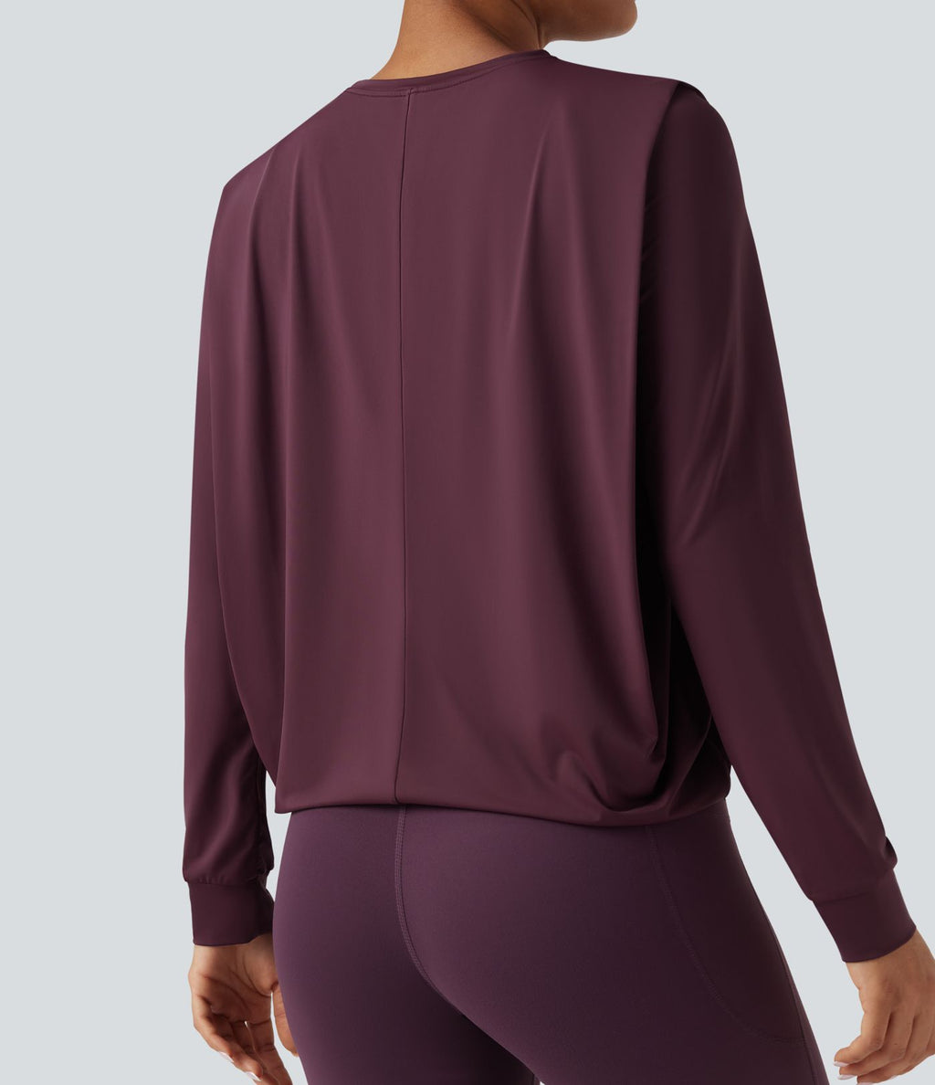 Haut de sport yoga col rond manches longues froncé - UPF50+