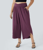 Breezeful™ Pantalon de Vacances Grande Taille Taille Haute avec Découpe Croisée Plissé Poche Latérale Fente et Séchage Rapide