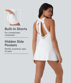 Robe de yoga courte 2-en-1 dos nu à nouer Softlyzero™ Airy Cool Touch avec poche latérale - UPF50+