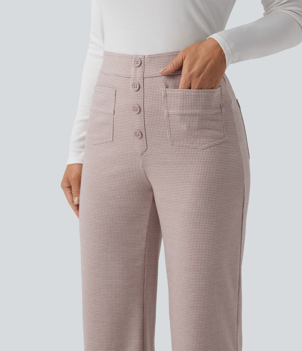 Halara Flex™ Pantalon tailleur pied-de-poule coupe droite taille haute avec poches