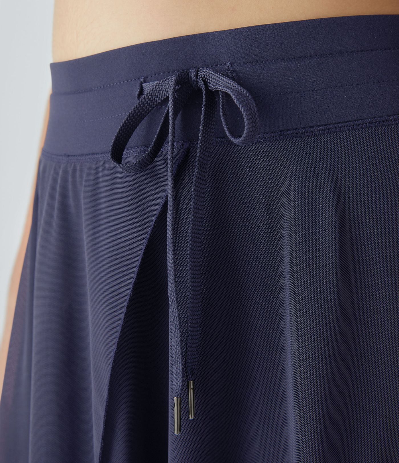 Jupe Taille Haute 2 En 1 En Maille Contrastée Avec Cordon De Serrage Et Poche Latérale Fluide Evasée Casual Grande Taille