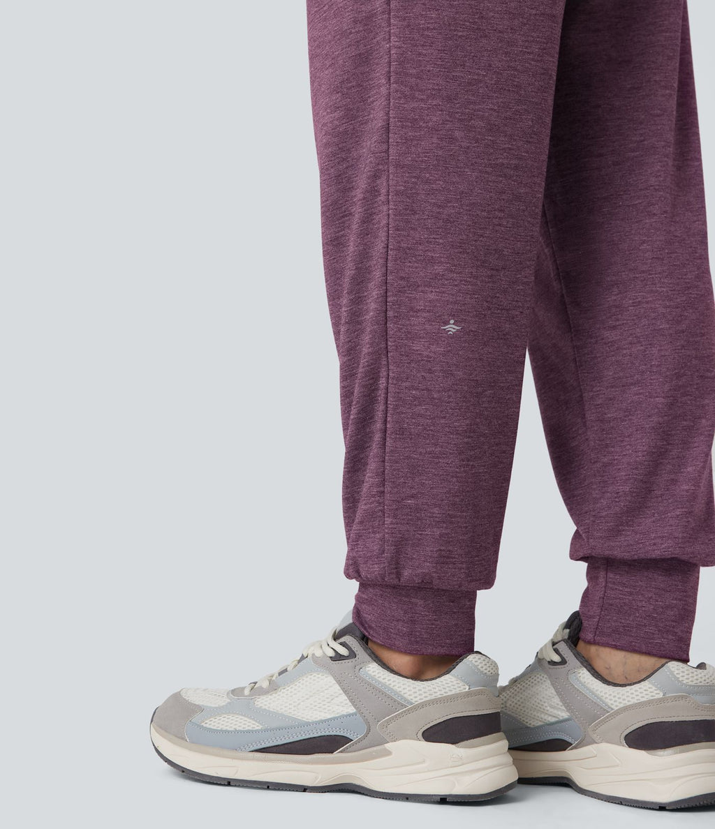 Jogging taille haute froncé chiné avec poches