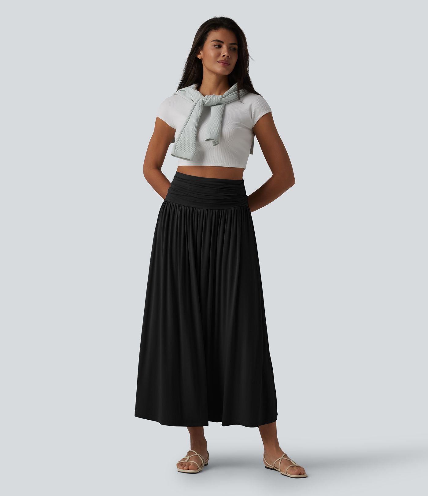Robe midi casual bustier fluide avec détail froncé