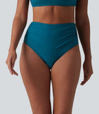 Maillot de bain bikini taille haute effet ventre plat et froncé